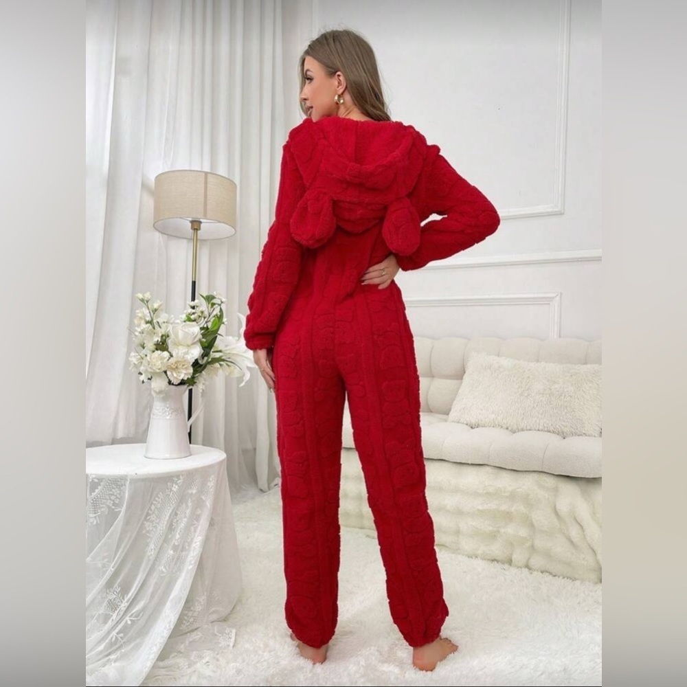 Red Plush Full Pajamas with Ears, Size L, New with Label (NWT) - Picture 2 of 6